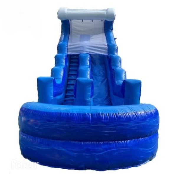 Nuovo arrivo scivolo gonfiabile blu asciutto in affitto, scivolo gonfiabile all'aperto a due corsie per bambini